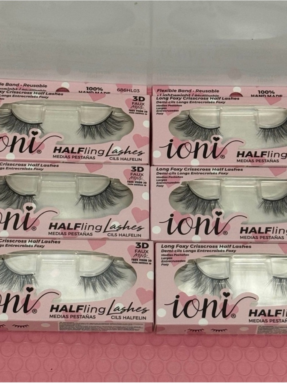 Pink Long Foxy Crisscross Half Lashes - 3D Faux Mink